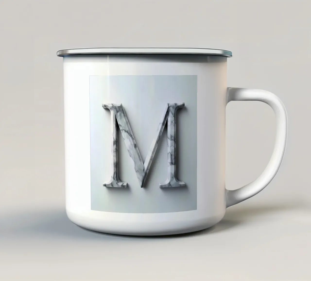 Marmeren monogram "M" emaille mok van inspirational quote
