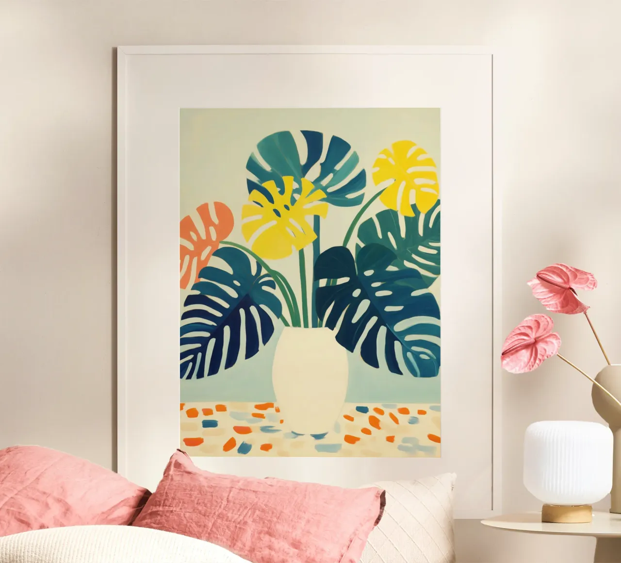 Natura morta di monstera boho colorata poster da Autofocus