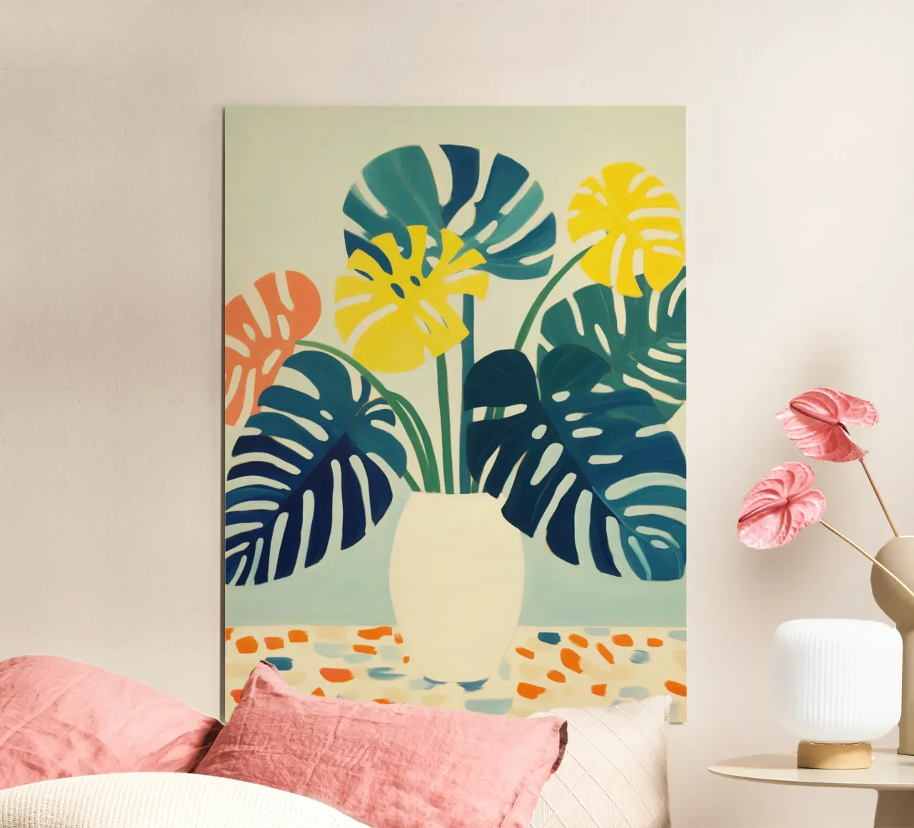 Natura morta di monstera boho colorata poster da Autofocus