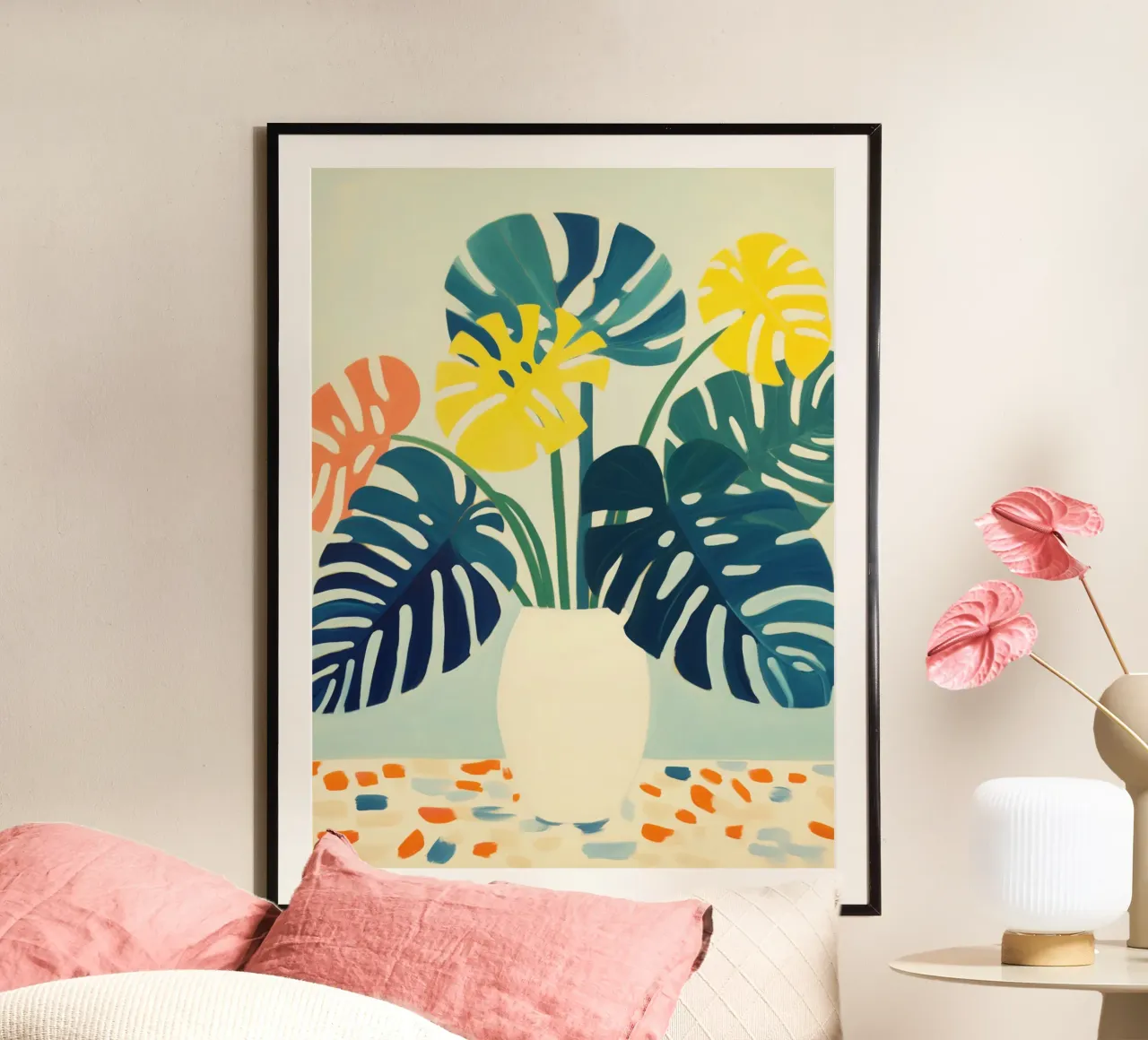 Natura morta di monstera boho colorata poster da Autofocus