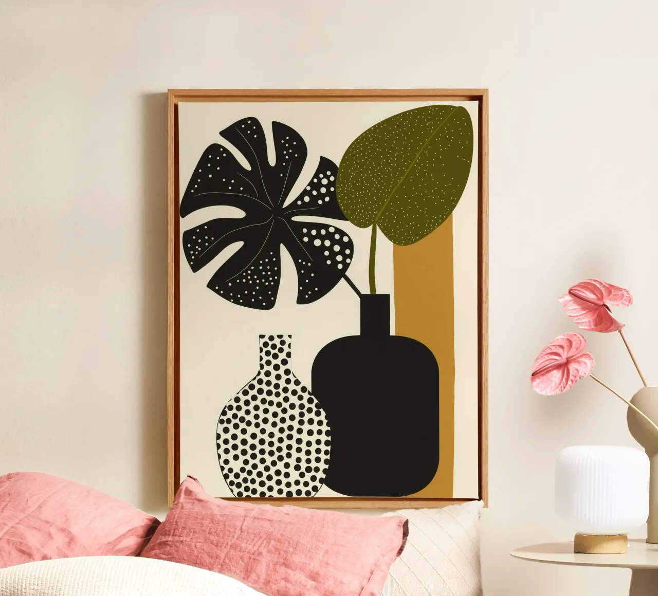 Decorative black monstera | Boho still life canvas by Autofocus