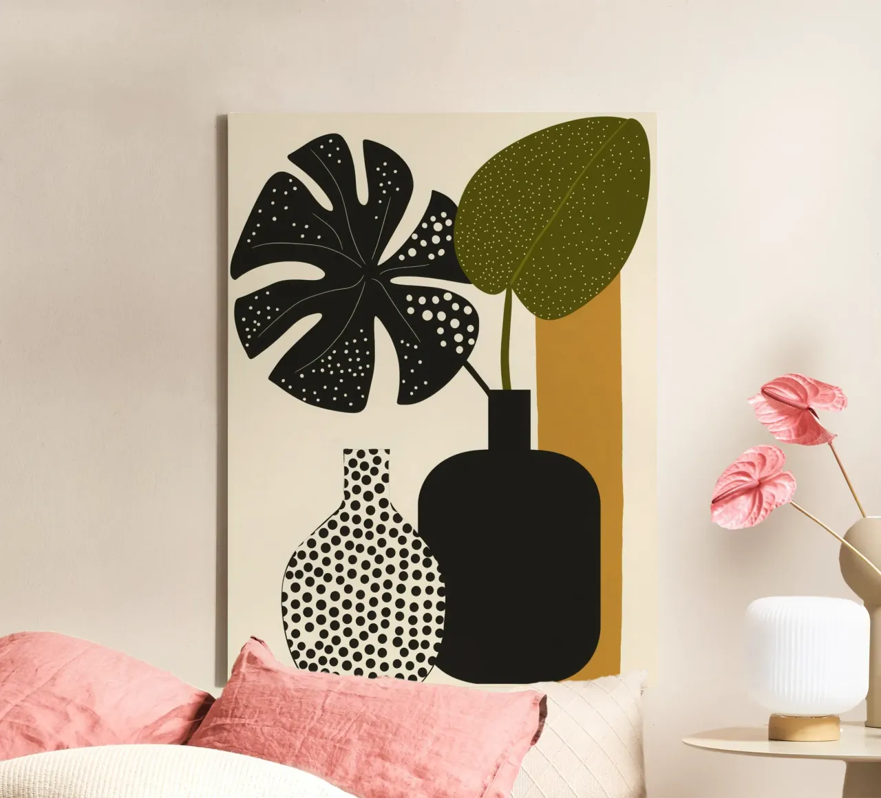 Decorative black monstera | Boho still life canvas by Autofocus