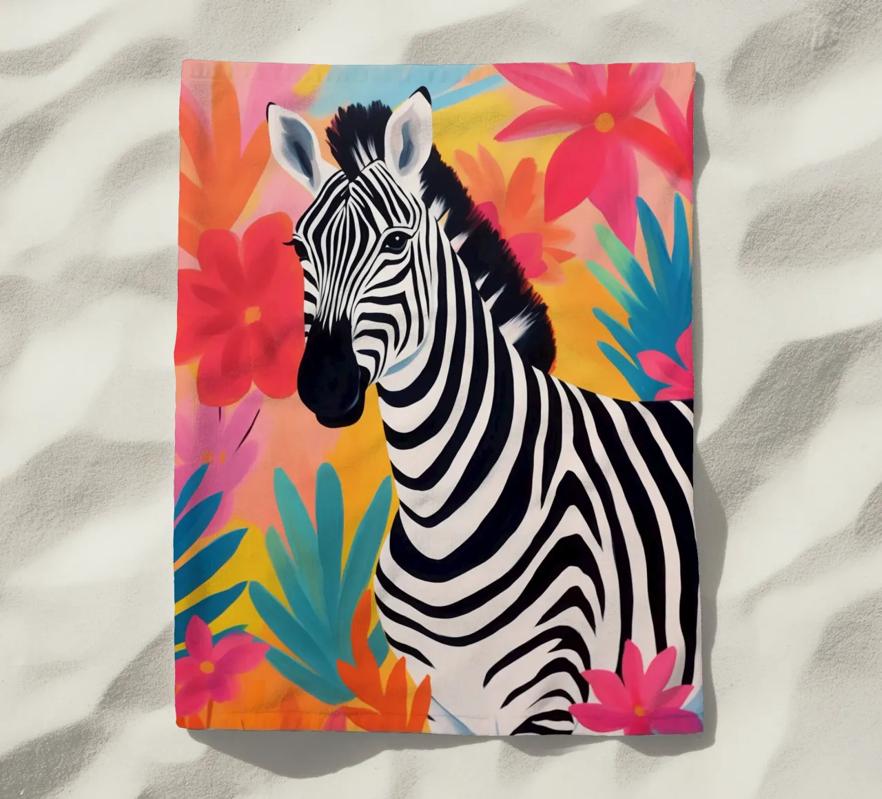 Optimistic zebra with the popular stripes beach towel by Autofocus