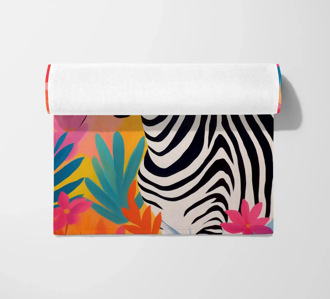 Optimistic zebra with the popular stripes beach towel by Autofocus