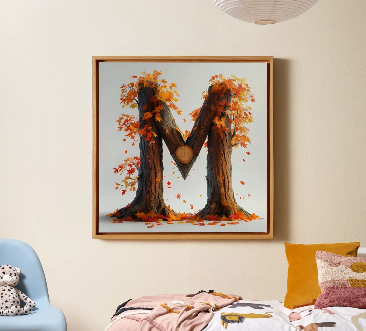 "M wie Majestät: Herbstlicher Baum" Leinwand mit Schattenfugenrahmen von inspirational quote