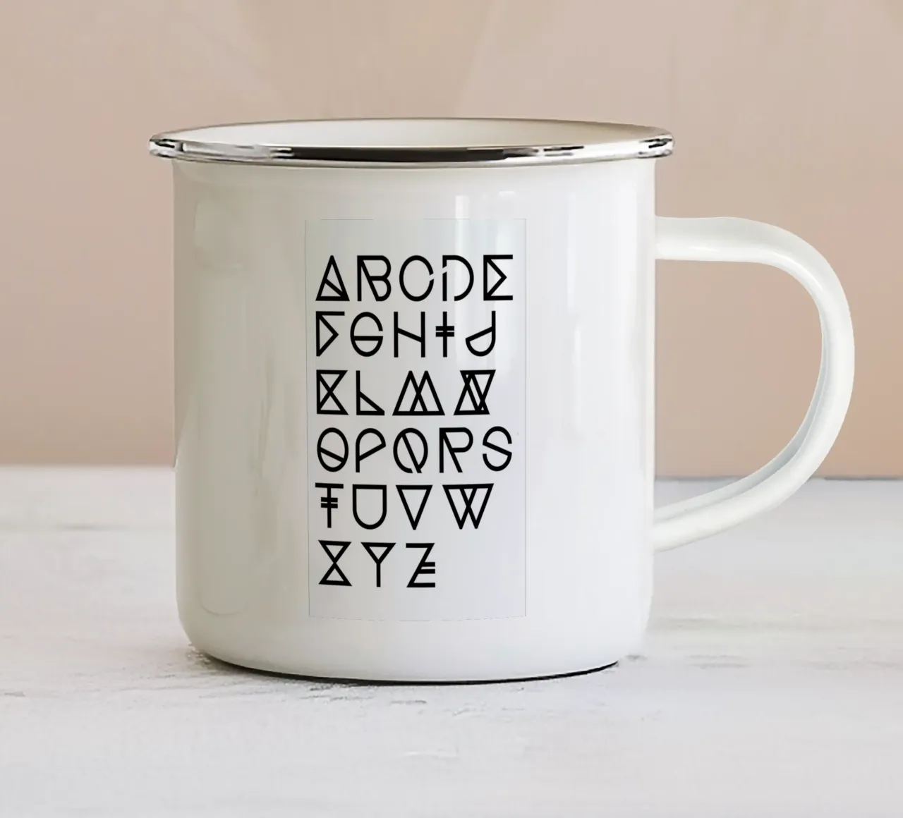 Geometrical ABC - white tazza in smalto da Studio Nahili