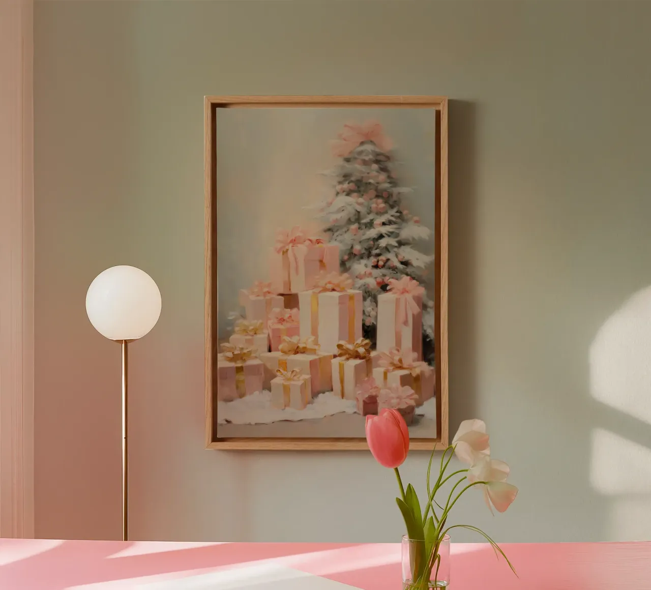 Feestelijke kerstboom met ingepakte cadeaus canvas met Baklijst van Melloi Art Print