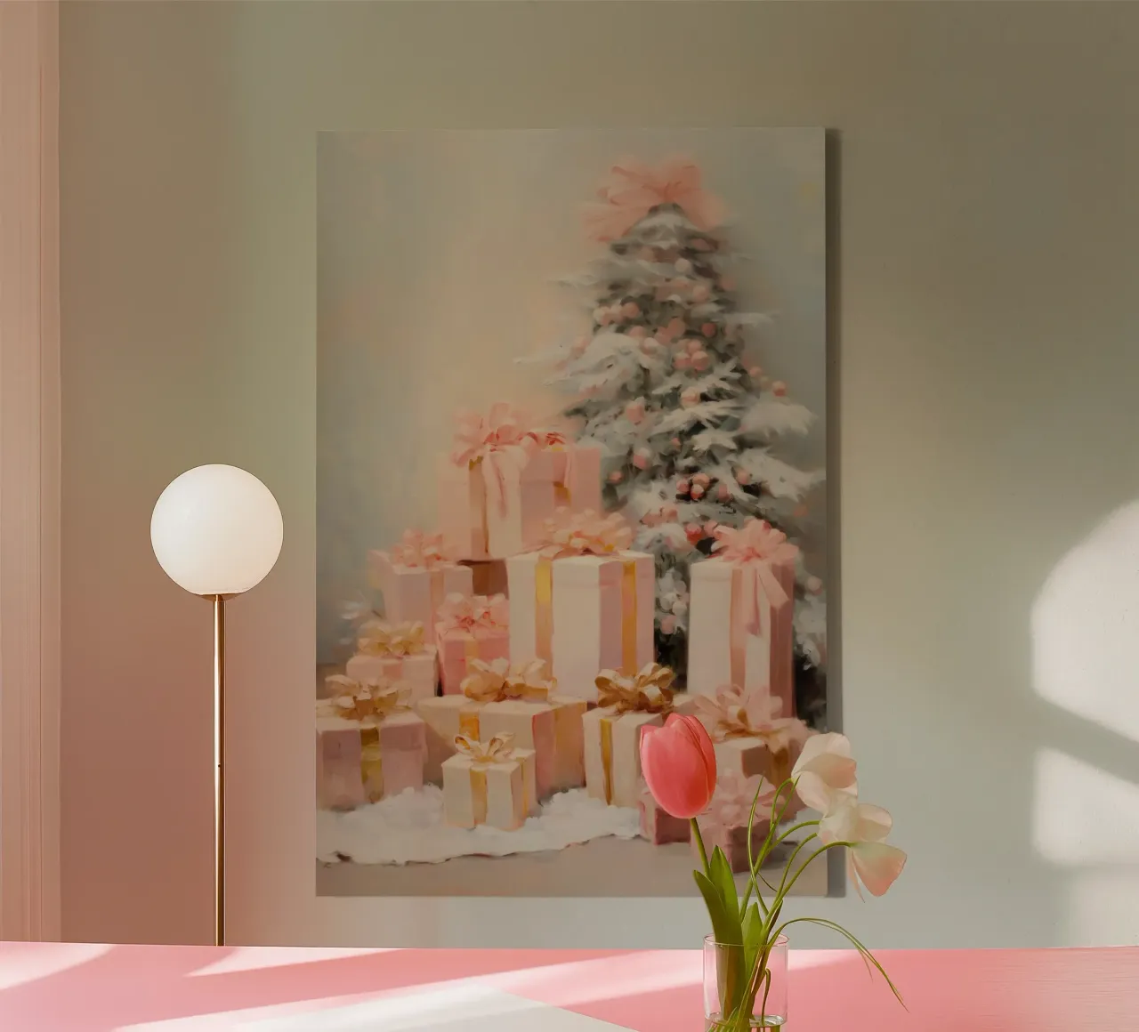 Feestelijke kerstboom met ingepakte cadeaus canvas met Baklijst van Melloi Art Print