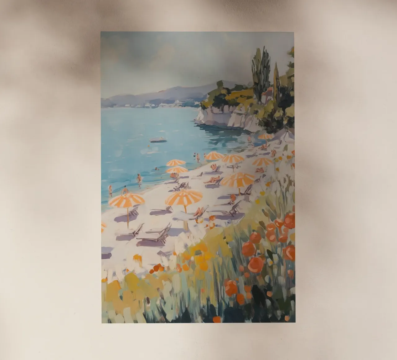 Spiaggia serena con ombrelloni a righe pellicola backlit da Melloi Art Print