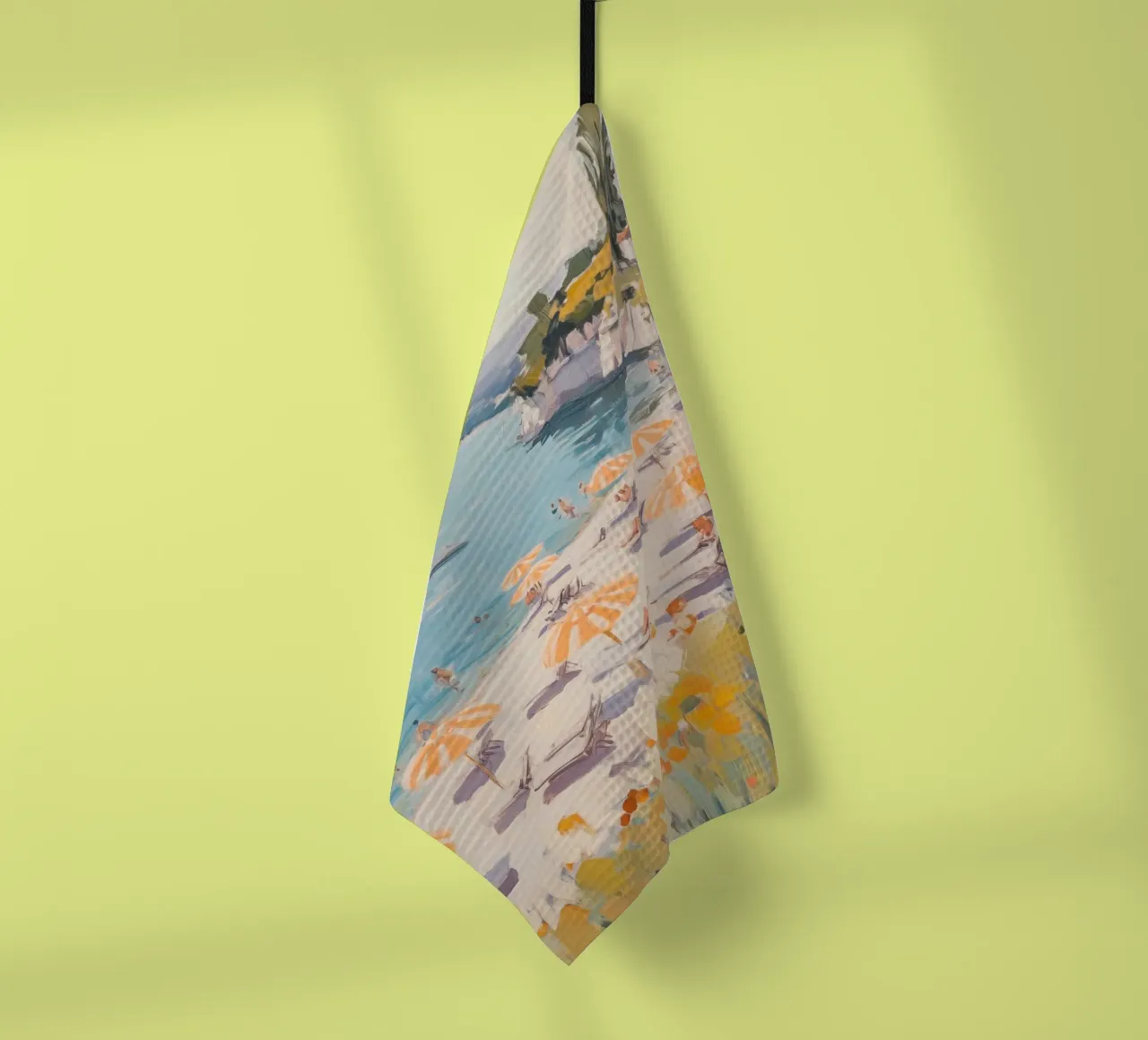 Spiaggia serena con ombrelloni a righe canovaccio da cucina da Melloi Art Print