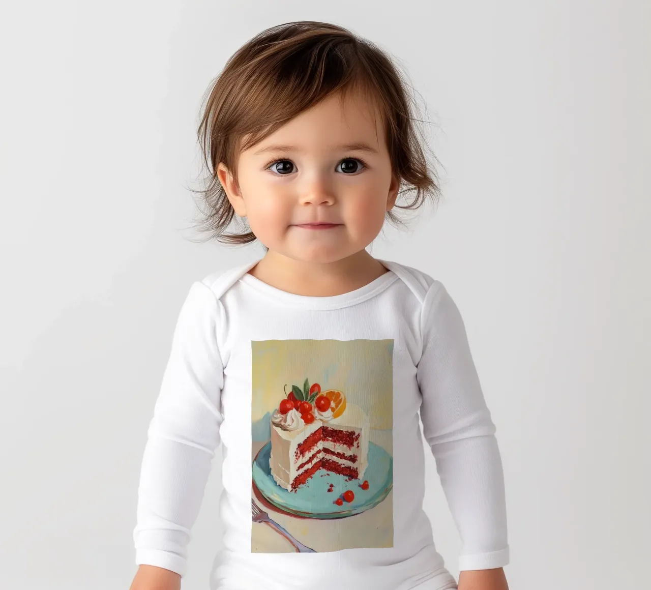 Red Velvet Cake with Frosting long-sleeve baby romper by Melloi Art Print