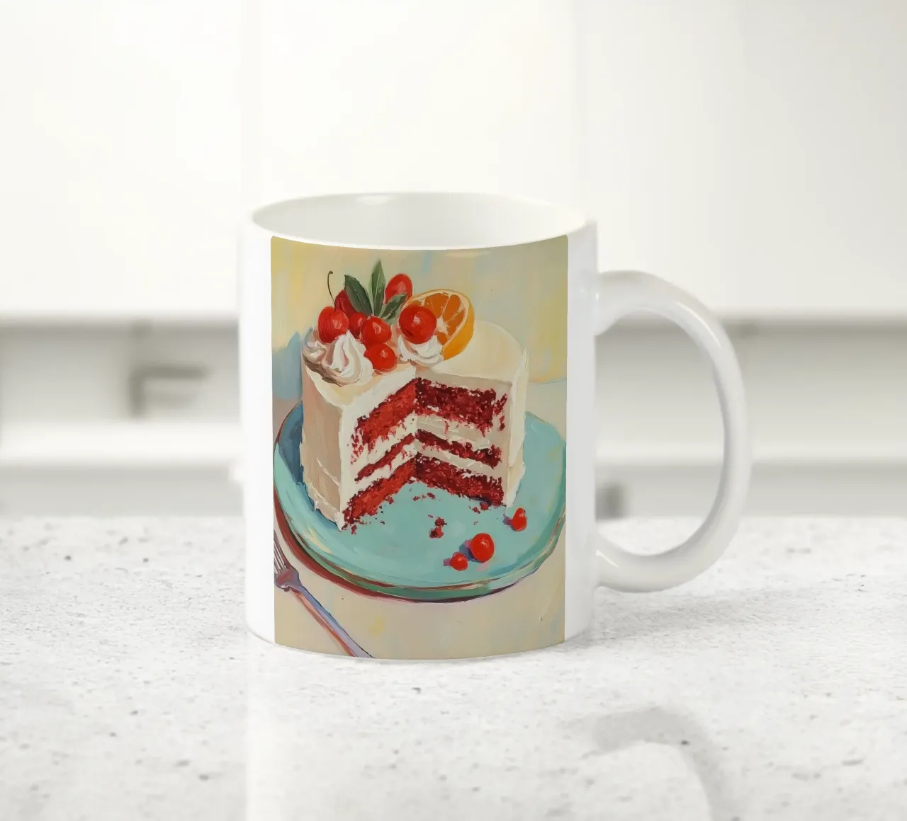 Torta Red Velvet con glassa tazza in ceramica da Melloi Art Print