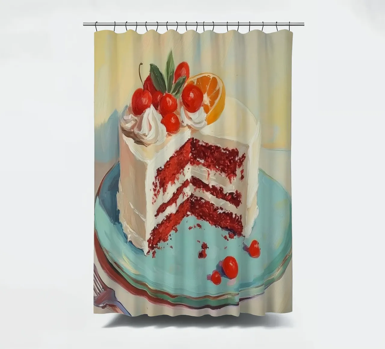 Red Velvet Cake with Frosting shower curtain by Melloi Art Print
