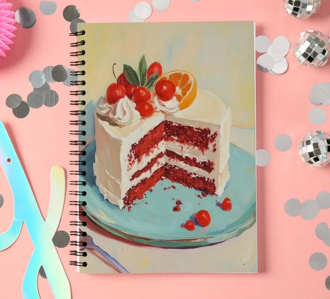 Red Velvet Cake with Frosting spiral notebook by Melloi Art Print