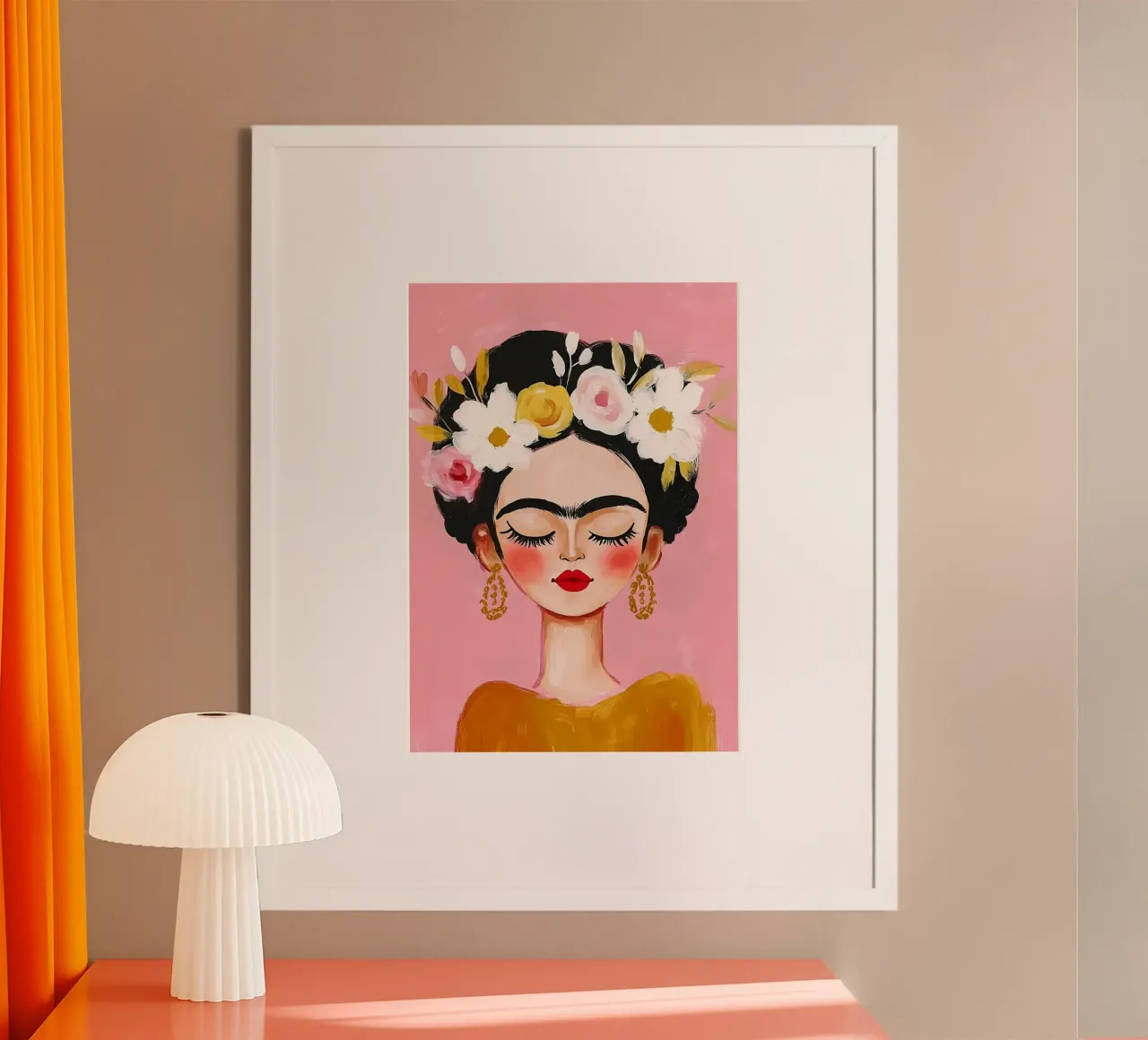Frida Kahlo portrait poster avec cadre en bois de IamHomeStudio