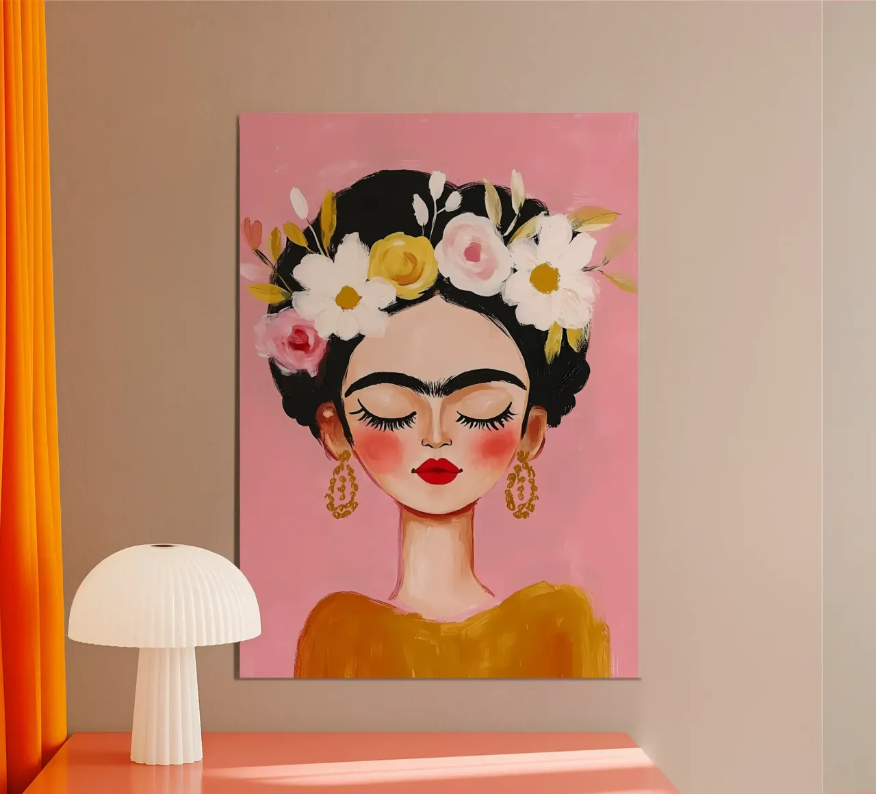 Frida Kahlo portrait poster avec cadre en bois de IamHomeStudio