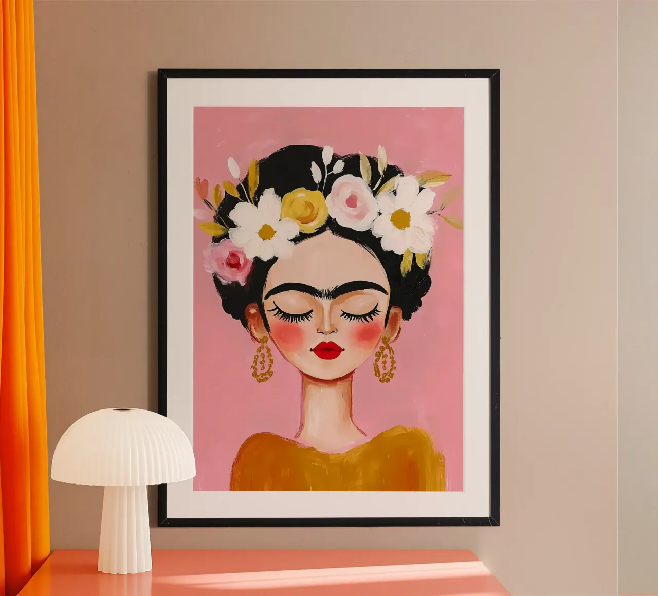 Frida Kahlo portrait poster avec cadre en bois de IamHomeStudio