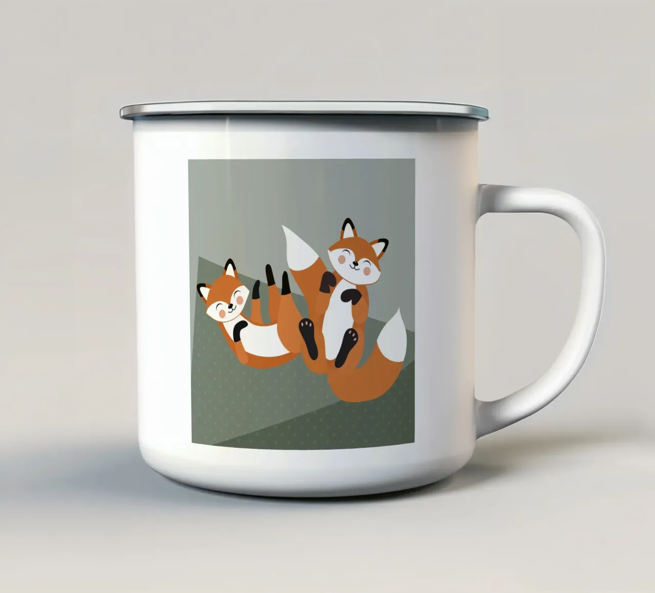 Volpi allegre - design minimalista di animali della foresta tazza in smalto da namosh