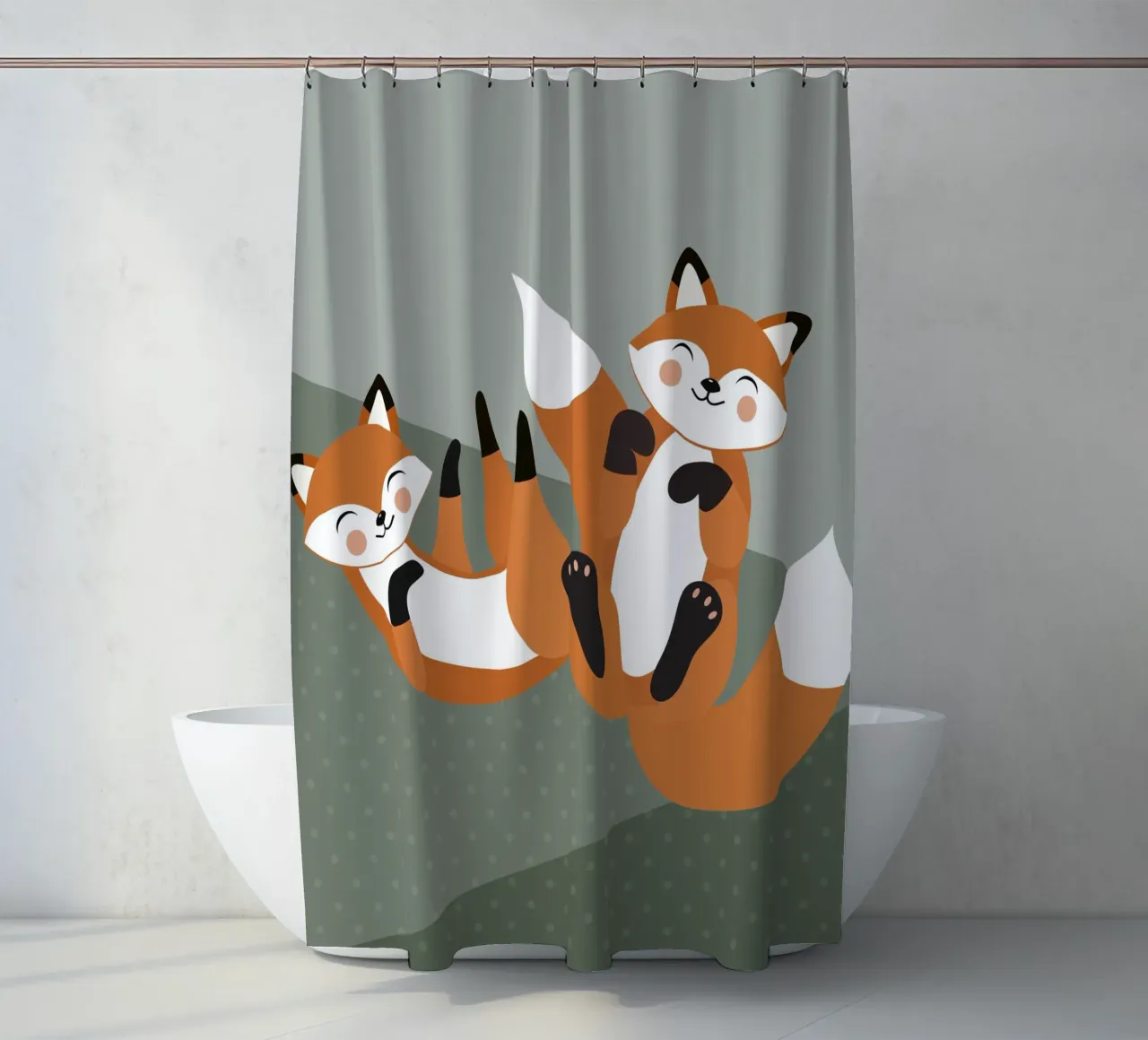 Fröhliche Füchse – Minimalistisches Waldtier-Design Duschvorhang von namosh