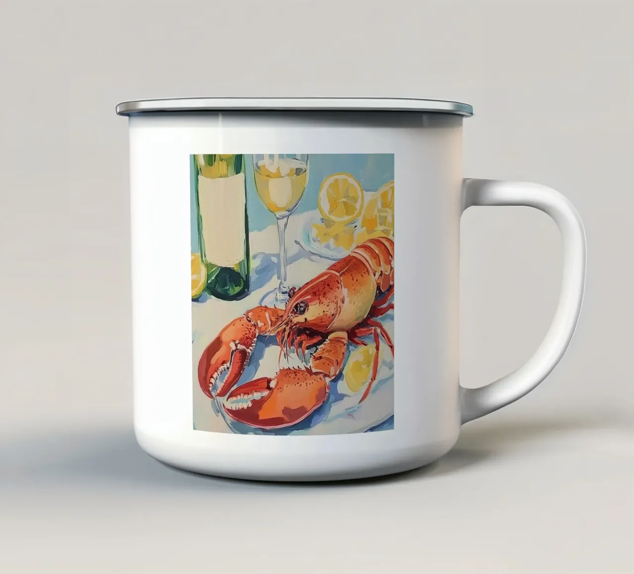 Aragosta e vino tazza in smalto da Melloi Art Print
