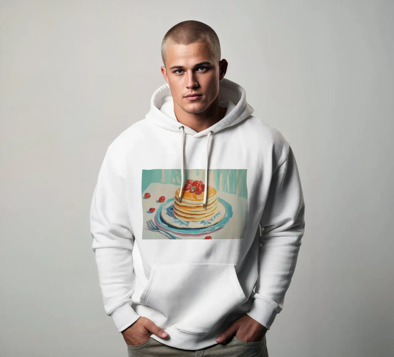 Pila di pancake con ciliegie felpa con cappuccio da Melloi Art Print