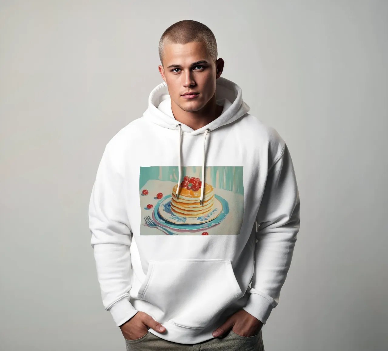 Pila di pancake con ciliegie felpa con cappuccio da Melloi Art Print
