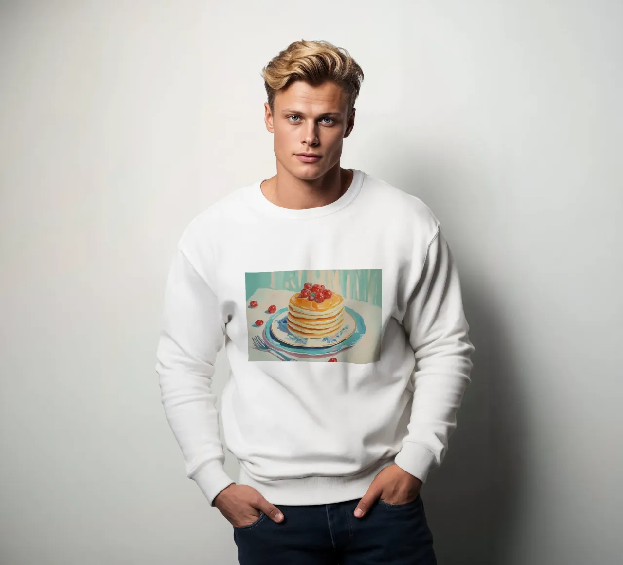 Pfannkuchenstapel mit Kirschen Sweatshirt von Melloi Art Print