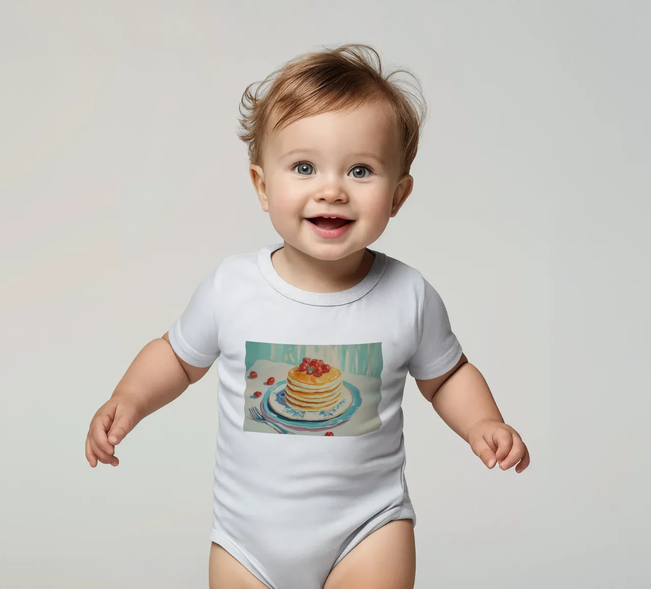 Pila di pancake con ciliegie body neonato maniche corte da Melloi Art Print