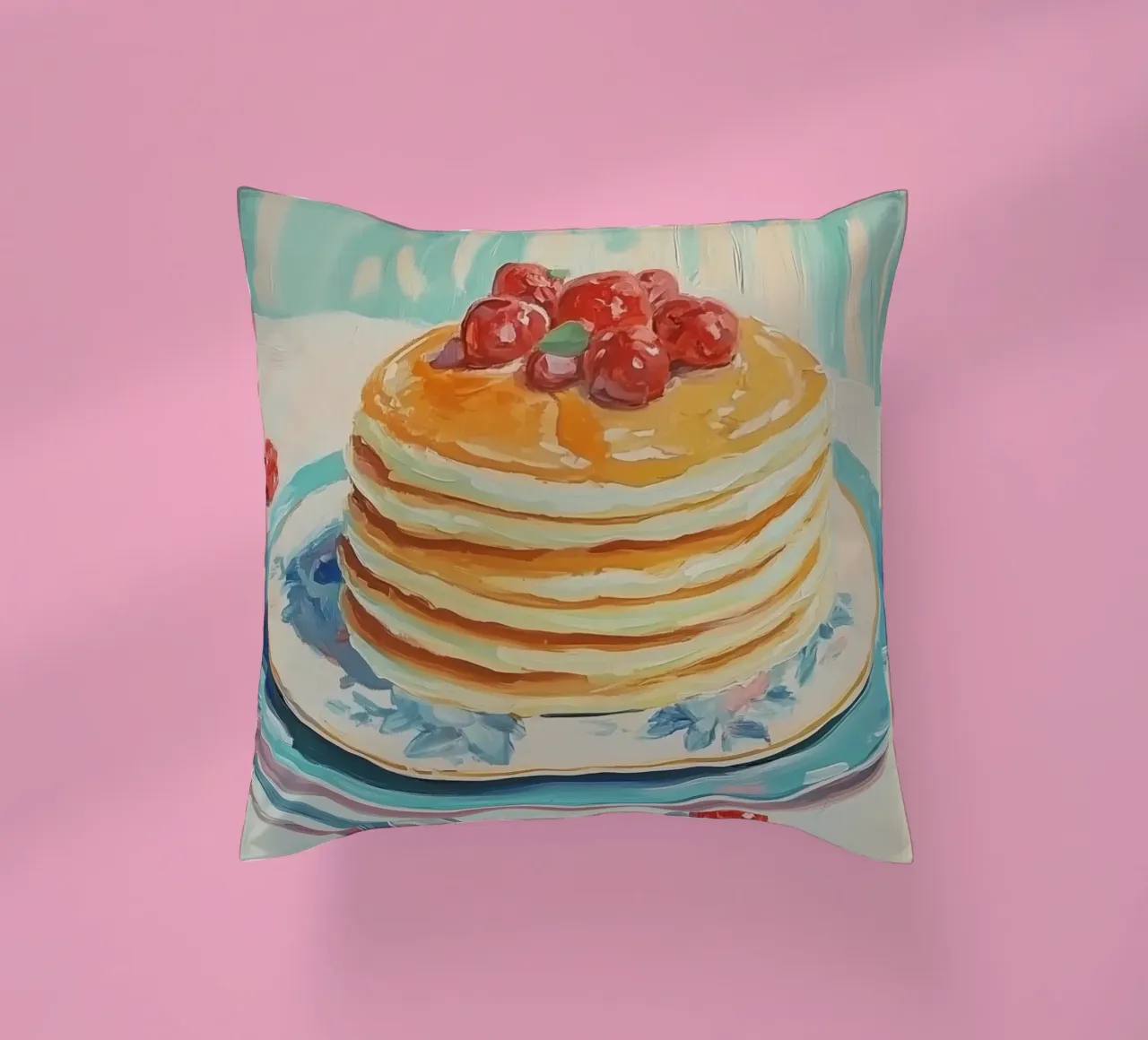 Pila di pancake con ciliegie cuscino da Melloi Art Print