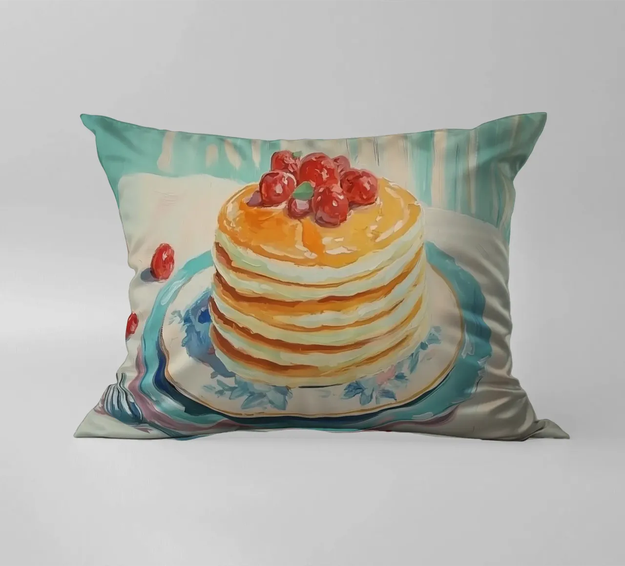 Pila di pancake con ciliegie cuscino da Melloi Art Print