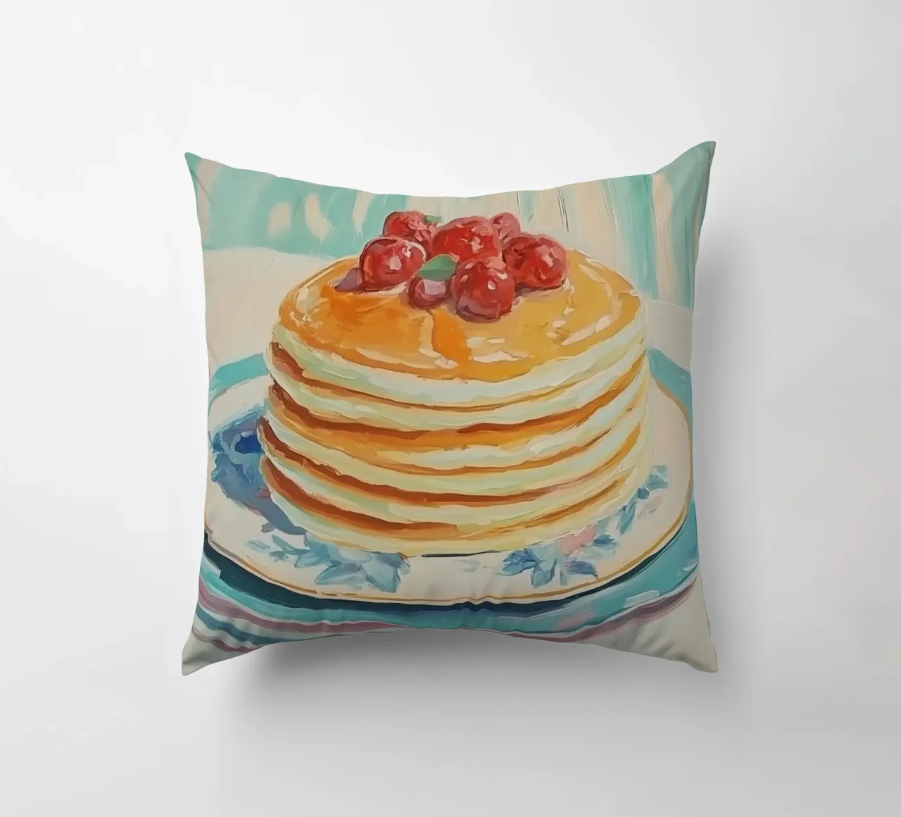 Pila di pancake con ciliegie cuscino da Melloi Art Print
