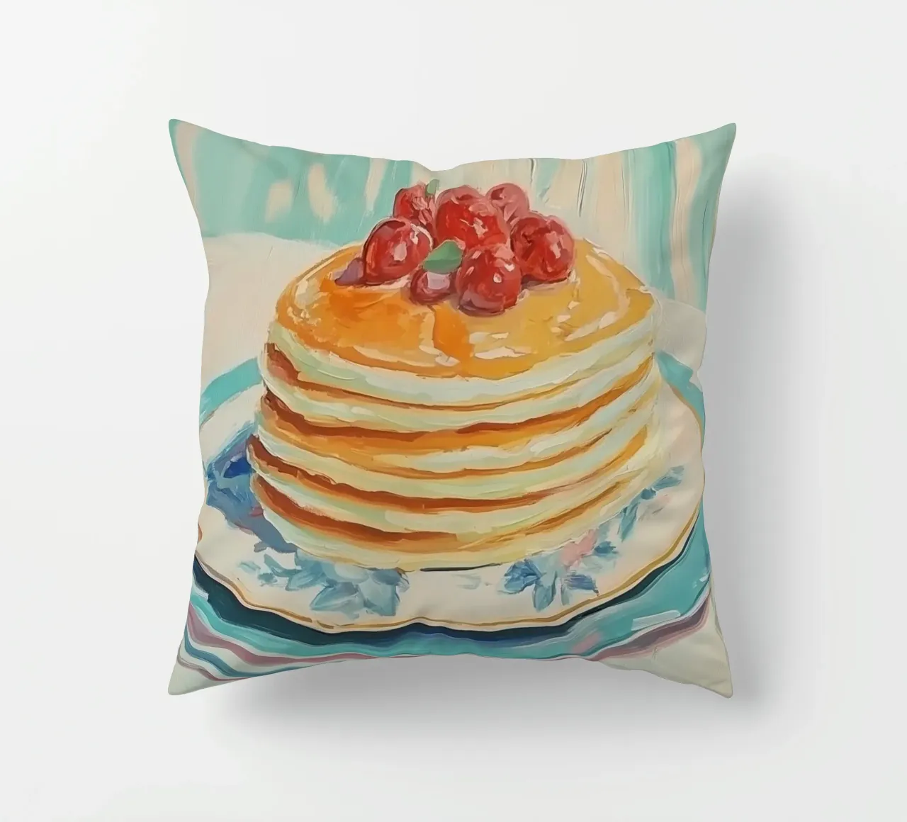 Pila di pancake con ciliegie cuscino da Melloi Art Print