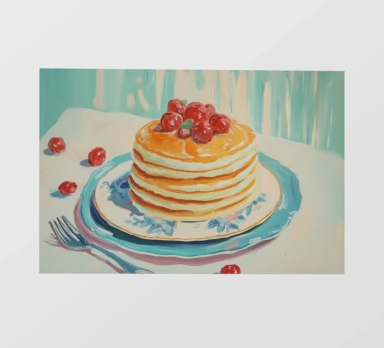 Pila di pancake con ciliegie pellicola backlit da Melloi Art Print