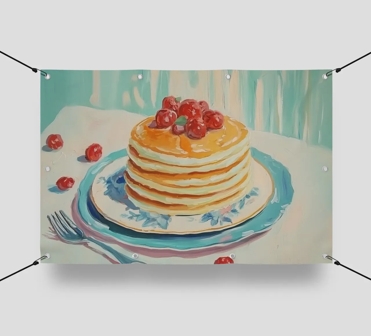Pila di pancake con ciliegie telo in pvc da Melloi Art Print