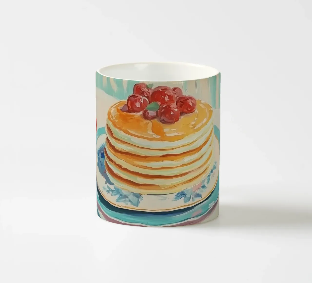 Pila di pancake con ciliegie tazza in ceramica da Melloi Art Print