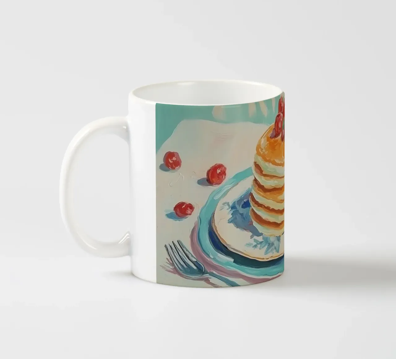 Pfannkuchenstapel mit Kirschen Keramik Tasse von Melloi Art Print
