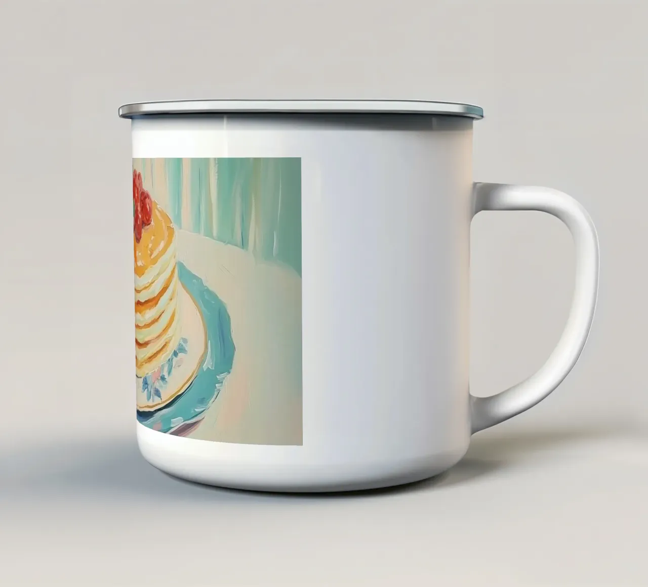 Pila di pancake con ciliegie tazza in smalto da Melloi Art Print