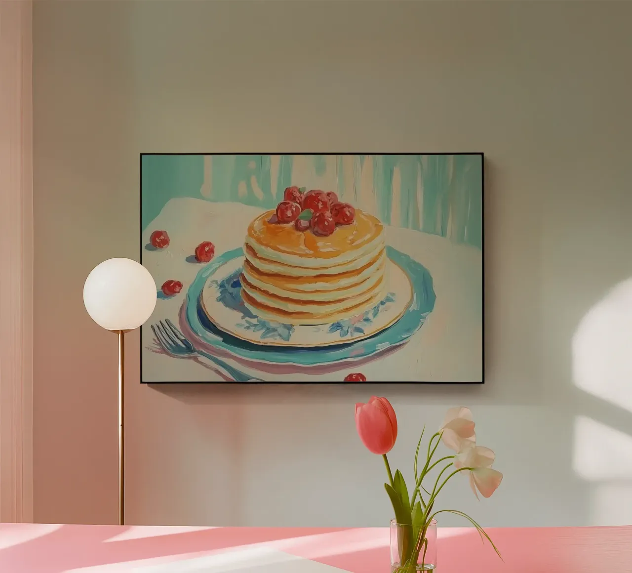 Pila di pancake con ciliegie plexiglass da Melloi Art Print