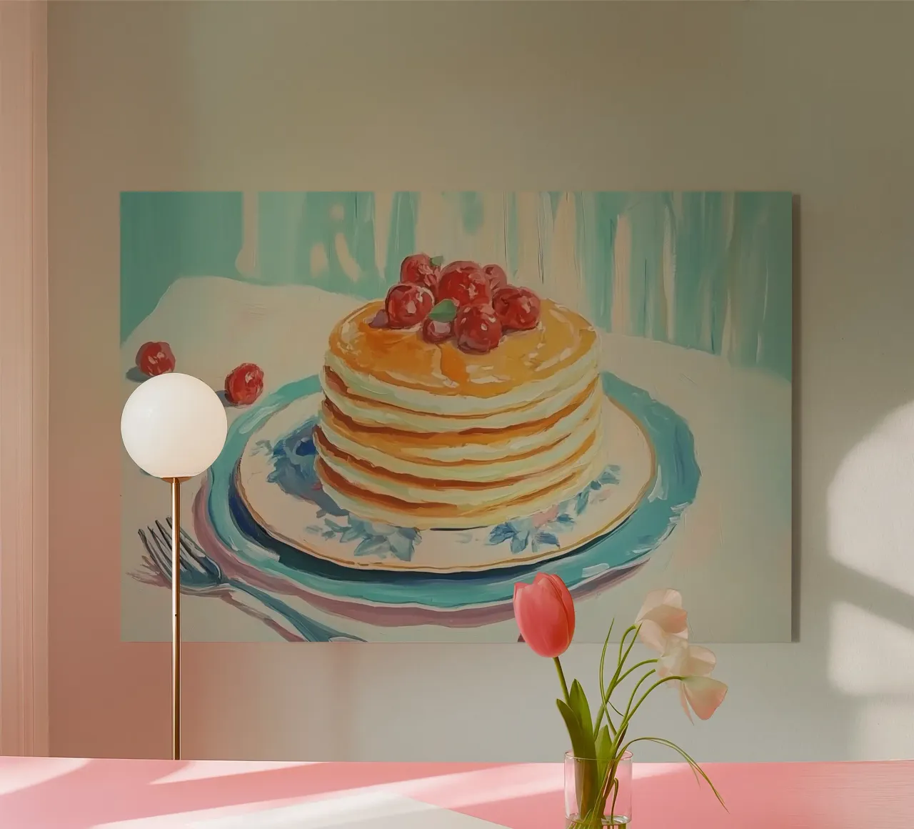 Pila de tortitas con cerezas metacrilato de Melloi Art Print