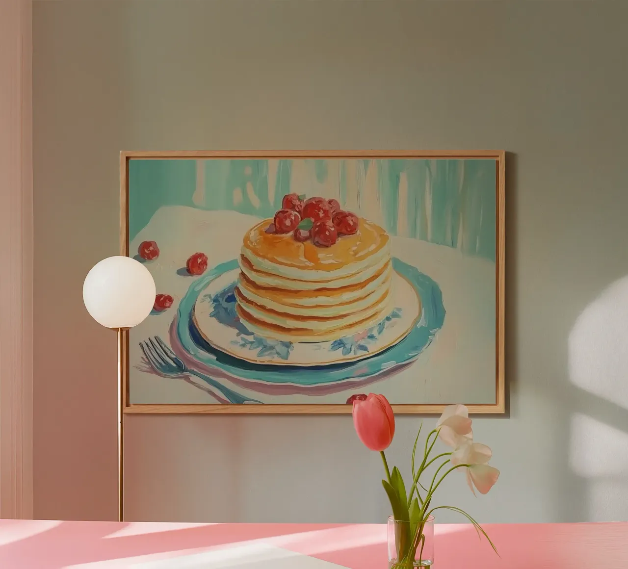Pila di pancake con ciliegie alluminio dibond da Melloi Art Print