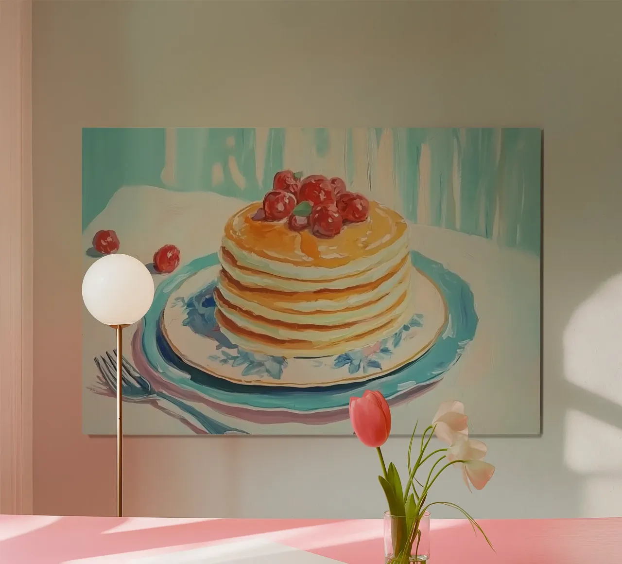 Pila di pancake con ciliegie carta hahnemühle da Melloi Art Print