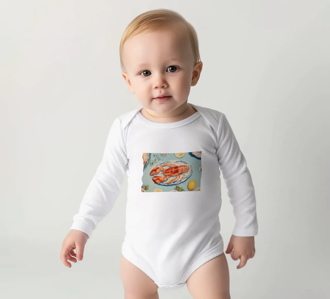 Red Lobster long-sleeve baby romper by Melloi Art Print