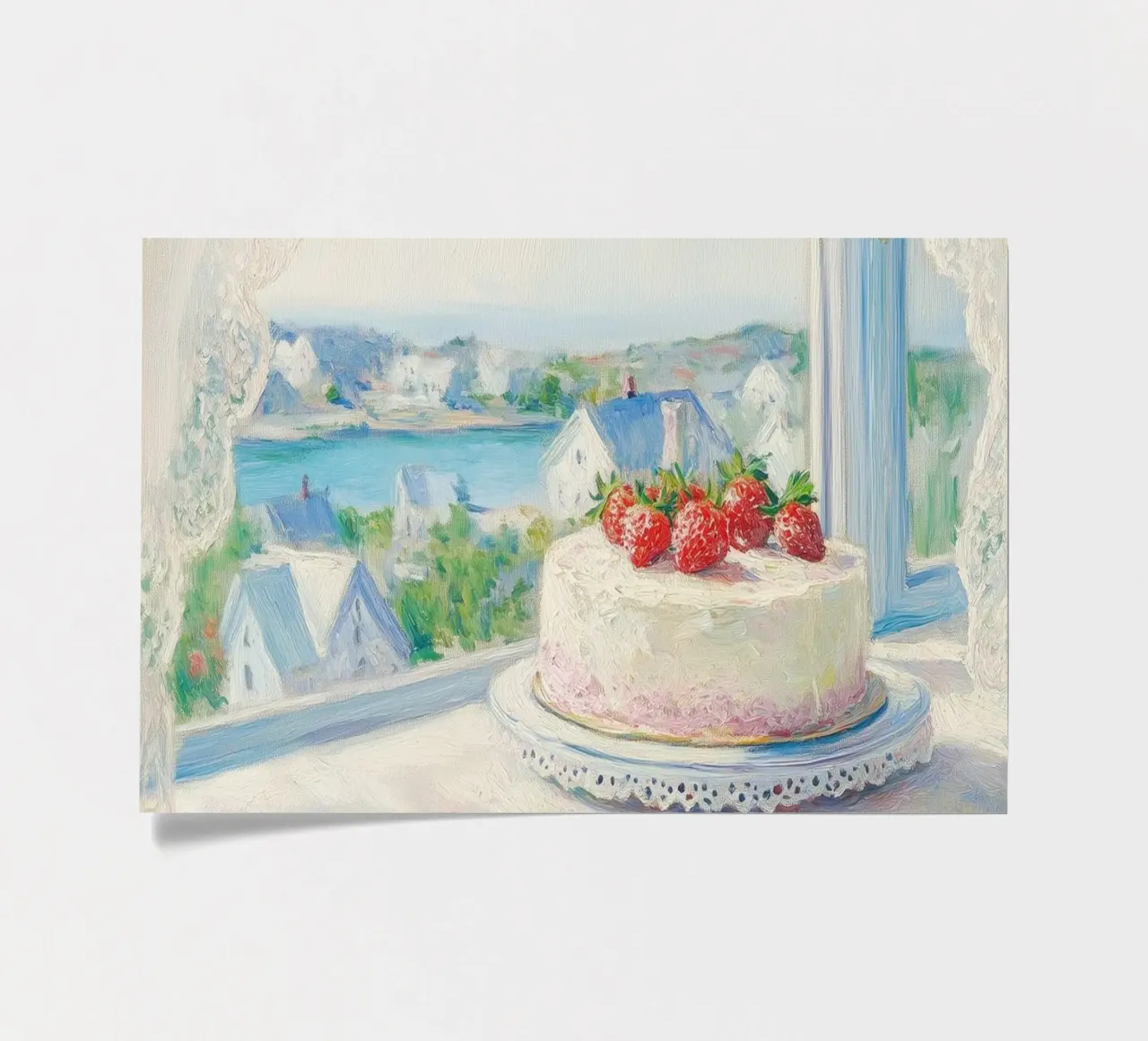 Gâteau aux fraises avec vue planche autocollant de Melloi Art Print