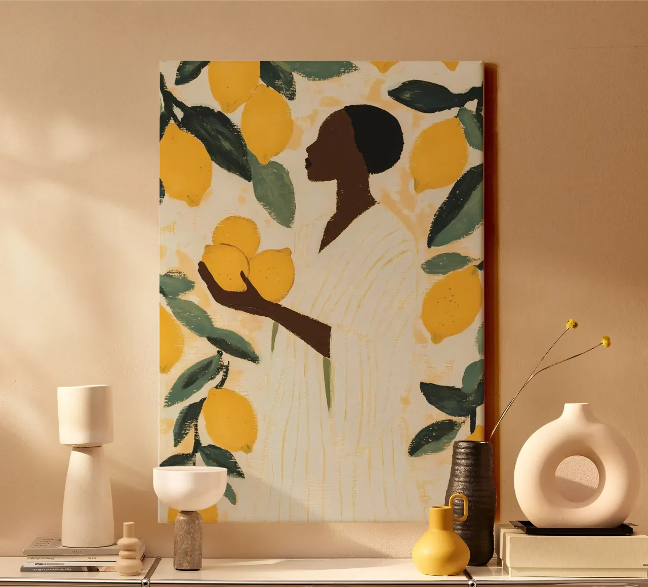 Donna nera con limoni tela con Cornice a cassetta da IamHomeStudio