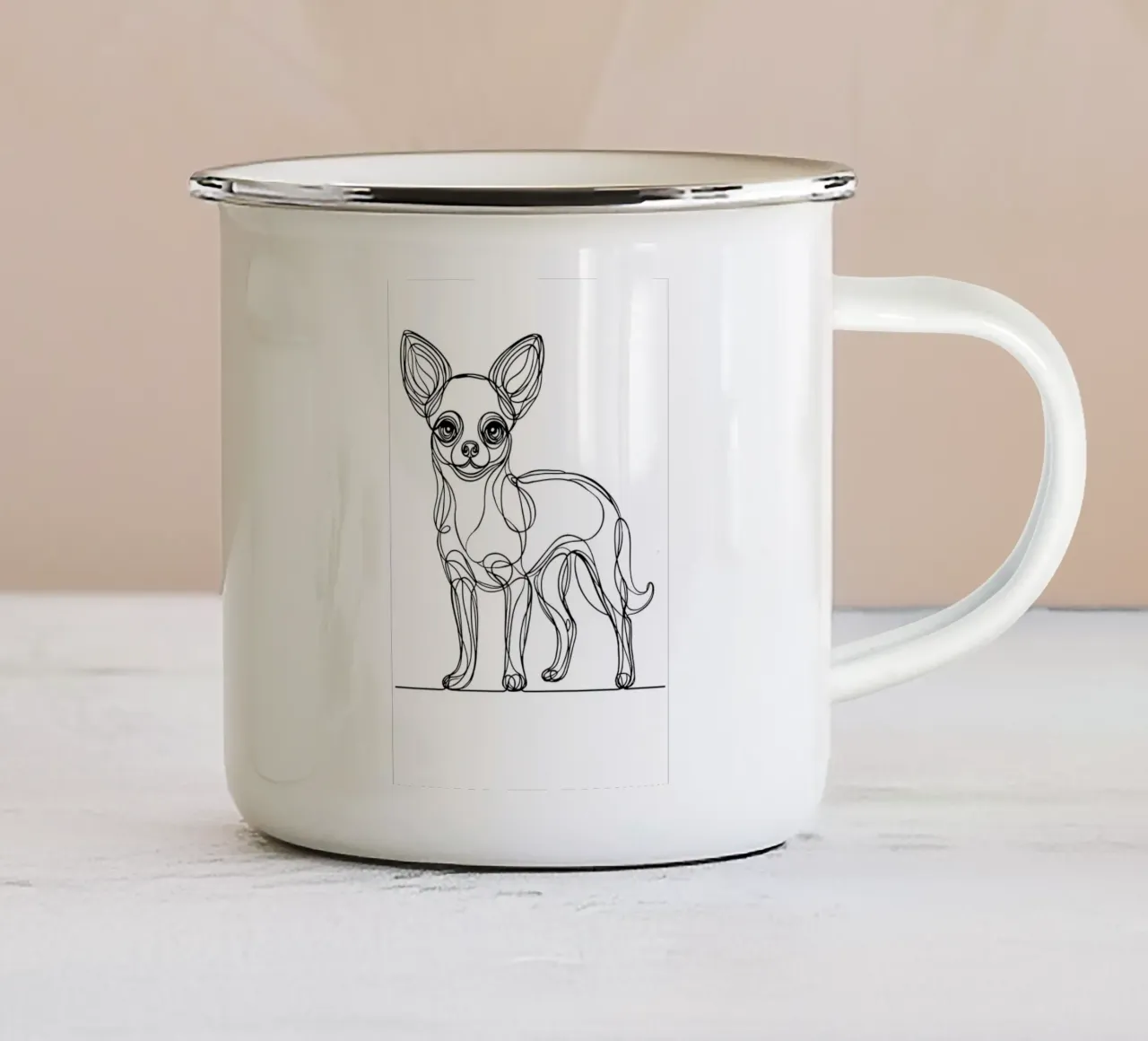 Disegno artistico lineare del cane Chihuahua tazza in smalto da WijdevenDesign