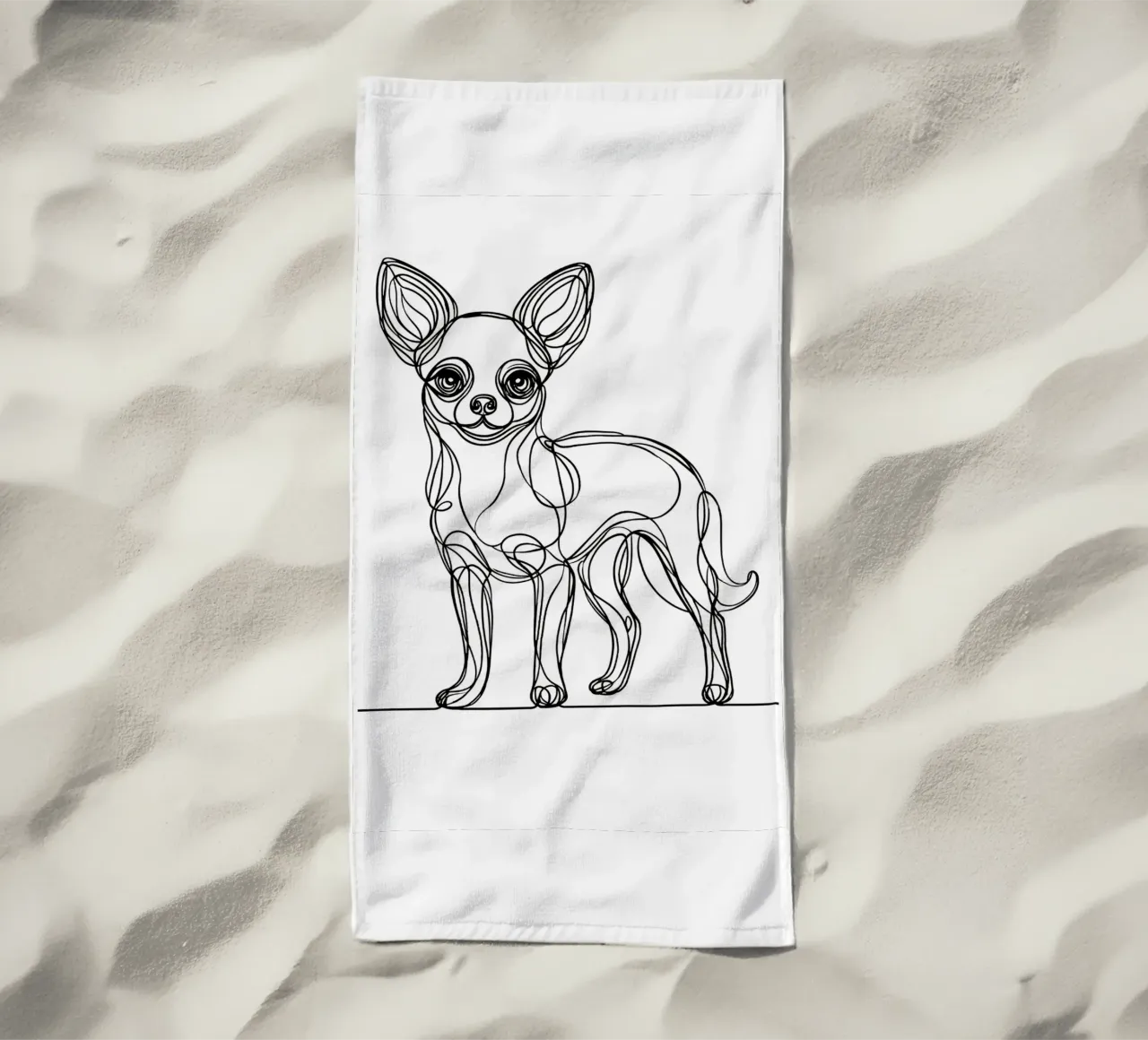 Disegno artistico lineare del cane Chihuahua telo mare da WijdevenDesign