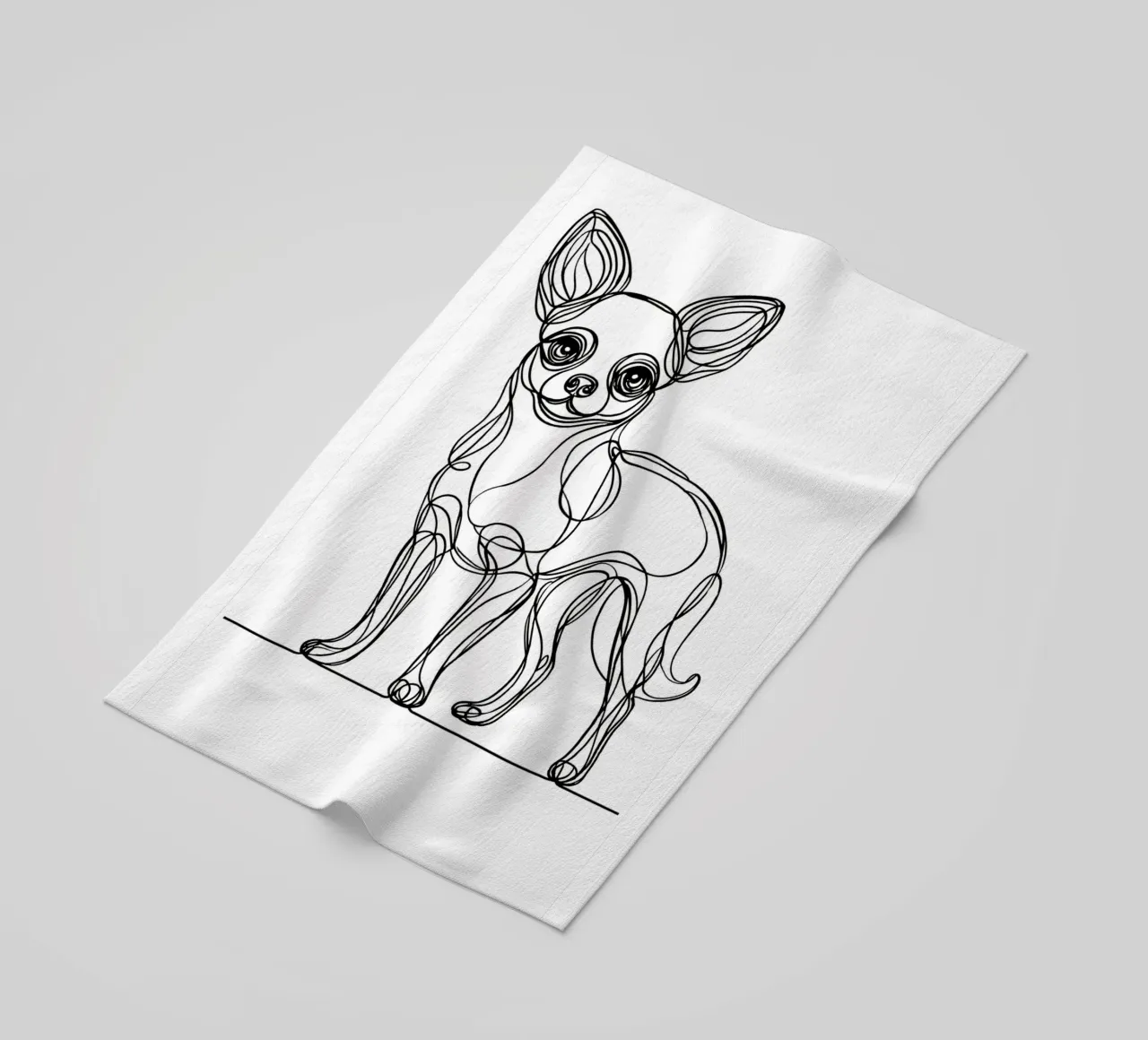 Disegno artistico lineare del cane Chihuahua telo mare da WijdevenDesign