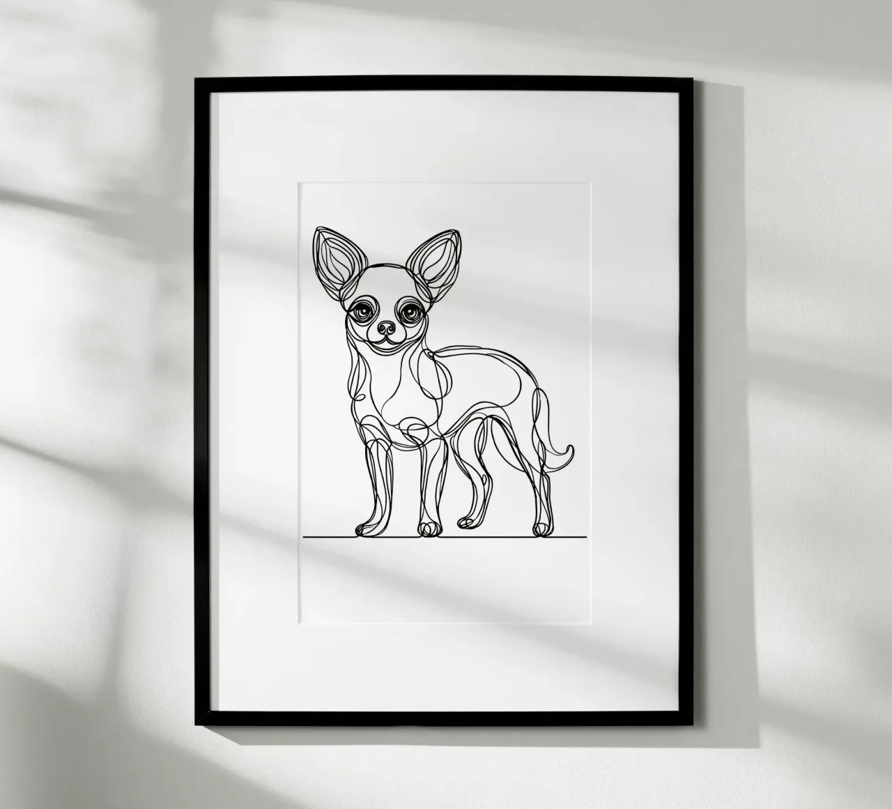 Disegno artistico lineare del cane Chihuahua poster con telaio in alluminio da WijdevenDesign