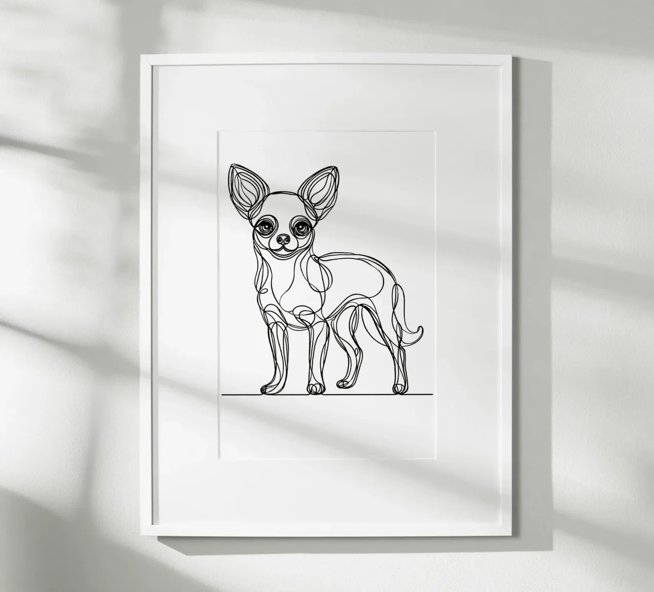 Disegno artistico lineare del cane Chihuahua poster con telaio in alluminio da WijdevenDesign