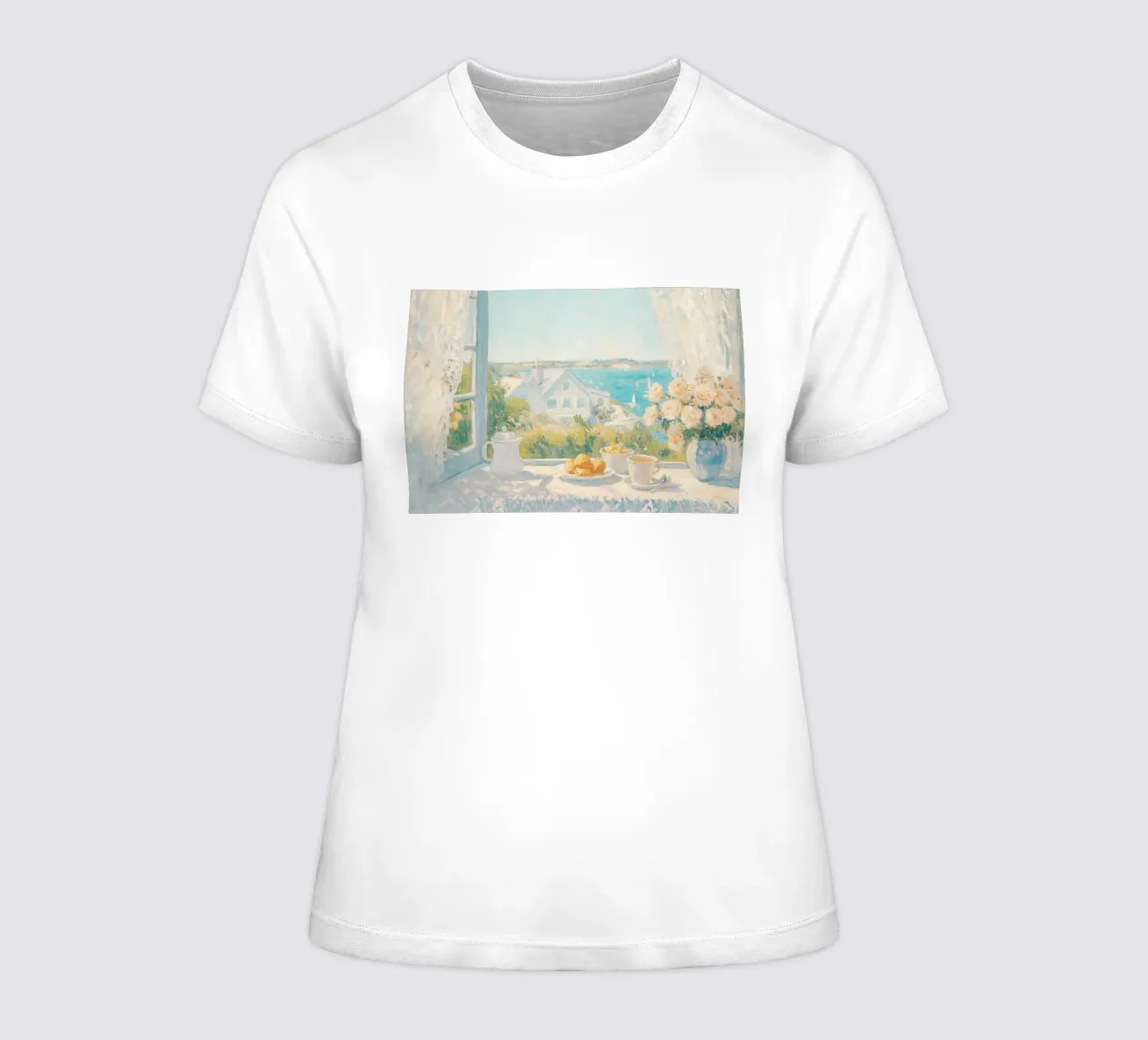 Peaceful Coastal Countryside View women's fitted t-shirt by Melloi Art Print